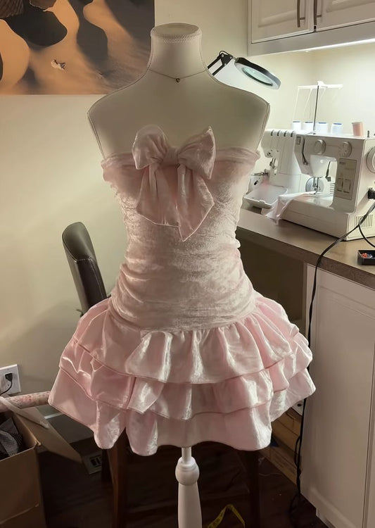 Sweet Sheath Strapless Pink Lace Mini Hoco & Homecoming Dress Ideas Senior High Schools Party Dresses RB6482