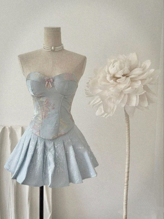 Sweet A line Sweetheart Blue Lace Mini Hoco & Homecoming Dress Ideas Senior High Schools Party Dresses RB6483