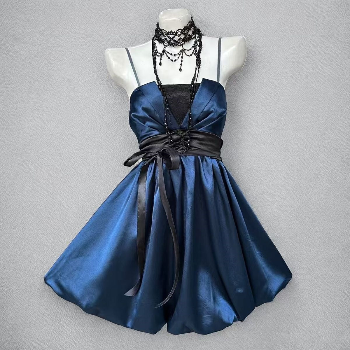 Vintage A Line Spaghetti Straps Navy Blue Short Party Dresses Homecoming Dress Cocktail Gowns RB8963