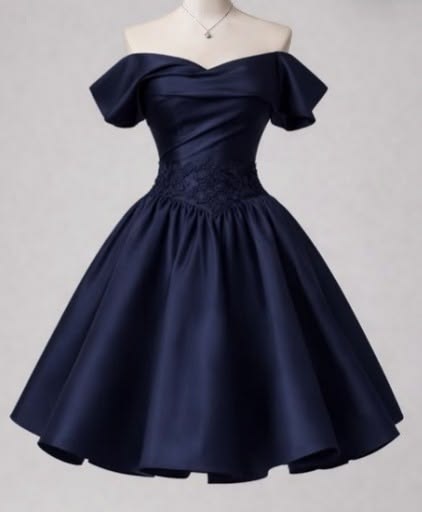 Niedliches Ballkleid, schulterfrei, marineblau, Homecoming-Kleider, knielang, Abschlussball-Hoco-Outfits RB4633