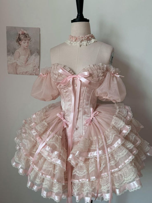 Unique Ball Gown Off The Shoulder Pink With Sleeves Lace Short Mini Hoco & Homecoming Dress Inspo Graduation Dresses RB6485