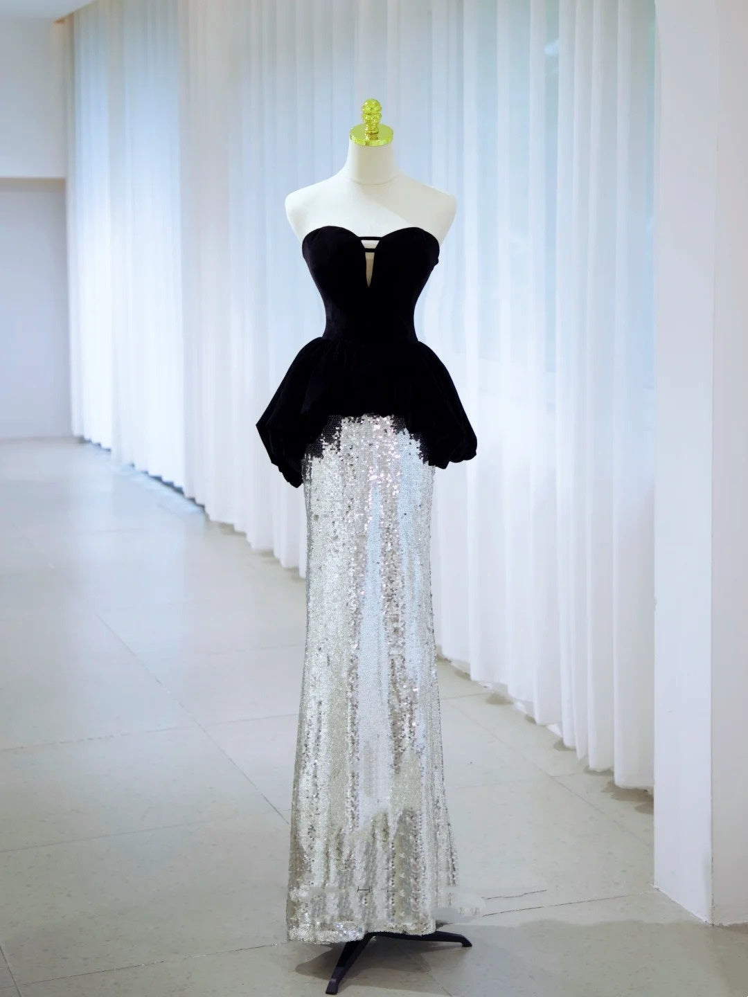 Robe de bal longue en dentelle noire pailletée argentée, robe de soirée pour 19e anniversaire, tenue de graduation N2844