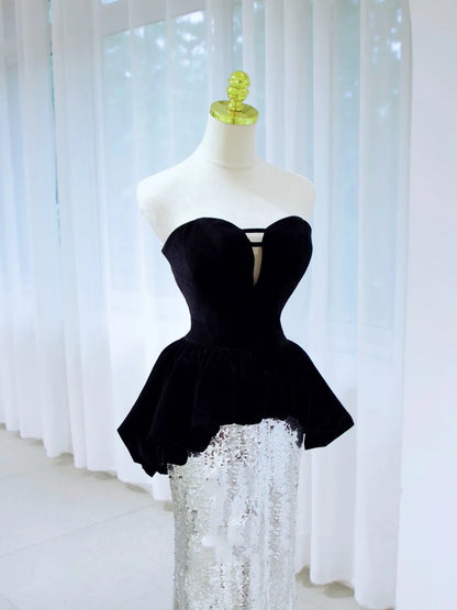 Robe de bal longue en dentelle noire pailletée argentée, robe de soirée pour 19e anniversaire, tenue de graduation N2844