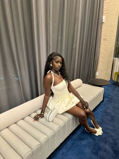 Elegant Ball Gown Halter Sleeveless Satin For Black Girls For Teens Party Short Mini 19th Birthday Dresses Hoco Outfit RB3785