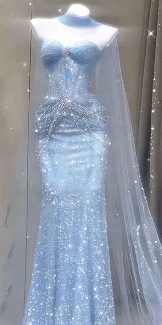 Glittery Mermaid Ice Blue Glitter Corset Gown Sequin Long Prom Dresses Impress 18th Birthday Outfits Evening Gowns RB8939
