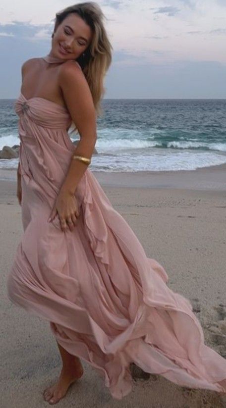 Superbes robes de bal ligne A en mousseline de soie rose, bustier avec écharpe, longue robe de soirée N2472
