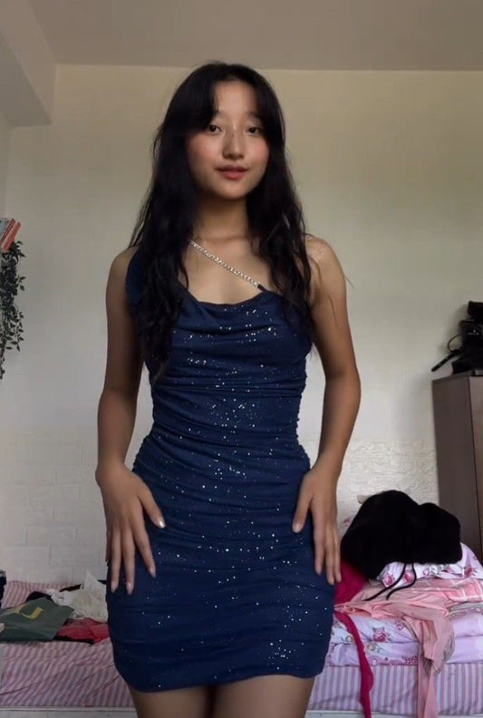 Sexy Etui, One Shoulder Bodycon Enges Matric Blau Navy Mini Abschlussball Hoco Kleider Kurze Inspo Senior Geburtstag Homecoming Outfits RB3557