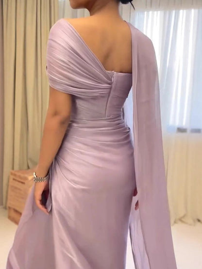 Robe de bal violette asymétrique drapée sans manches, style châle, modèle AB1922