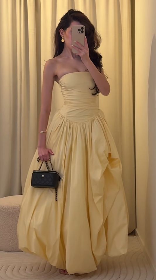 Charming Fashion Yellow Aestetich/Old Money Long Prom Dress Evening Dresses Formal Dresses N1031