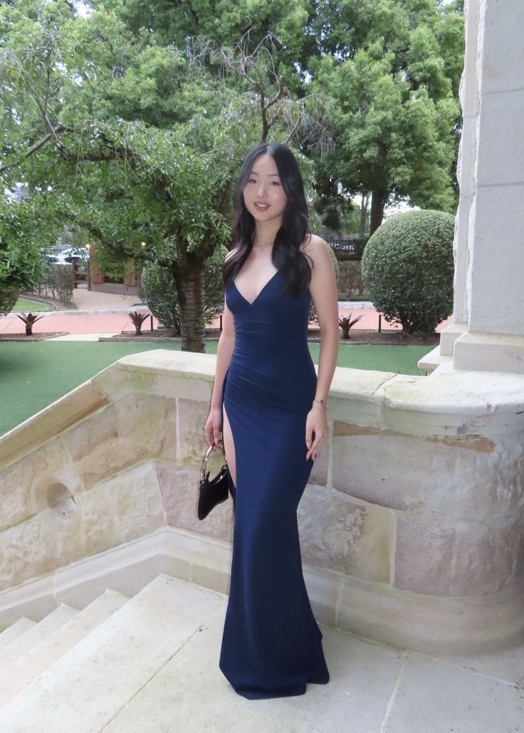 Modest Night Aesthetic Mermaid Spaghetti Straps Navy Blue Prom Graduation Formal Dresses For Teens N1106