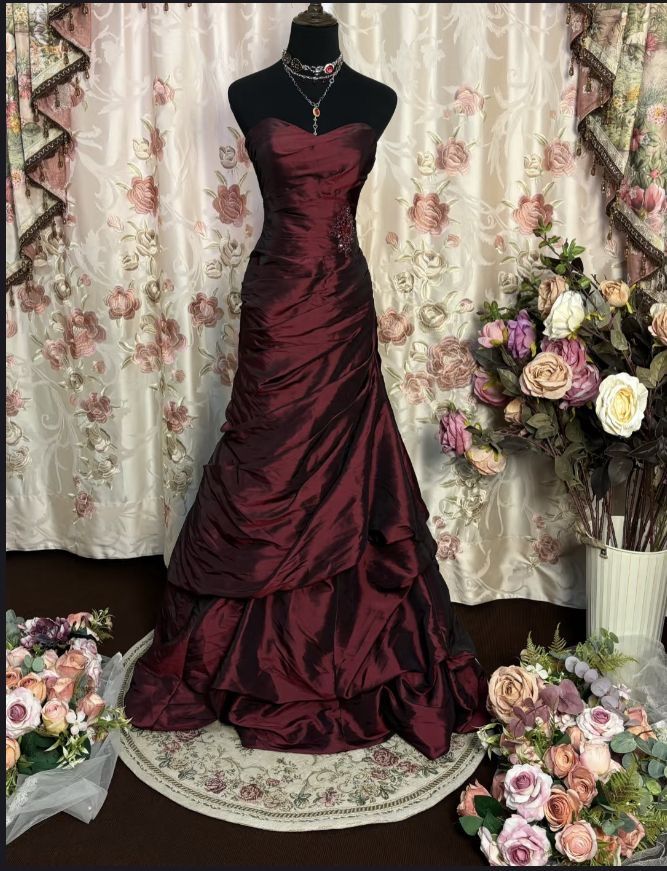 Vintage Mermaid Sweetheart Burgundy Taffeta For Women Party Dresses Formal Prom Dress Inspo 22th Birthday Gown AB1389
