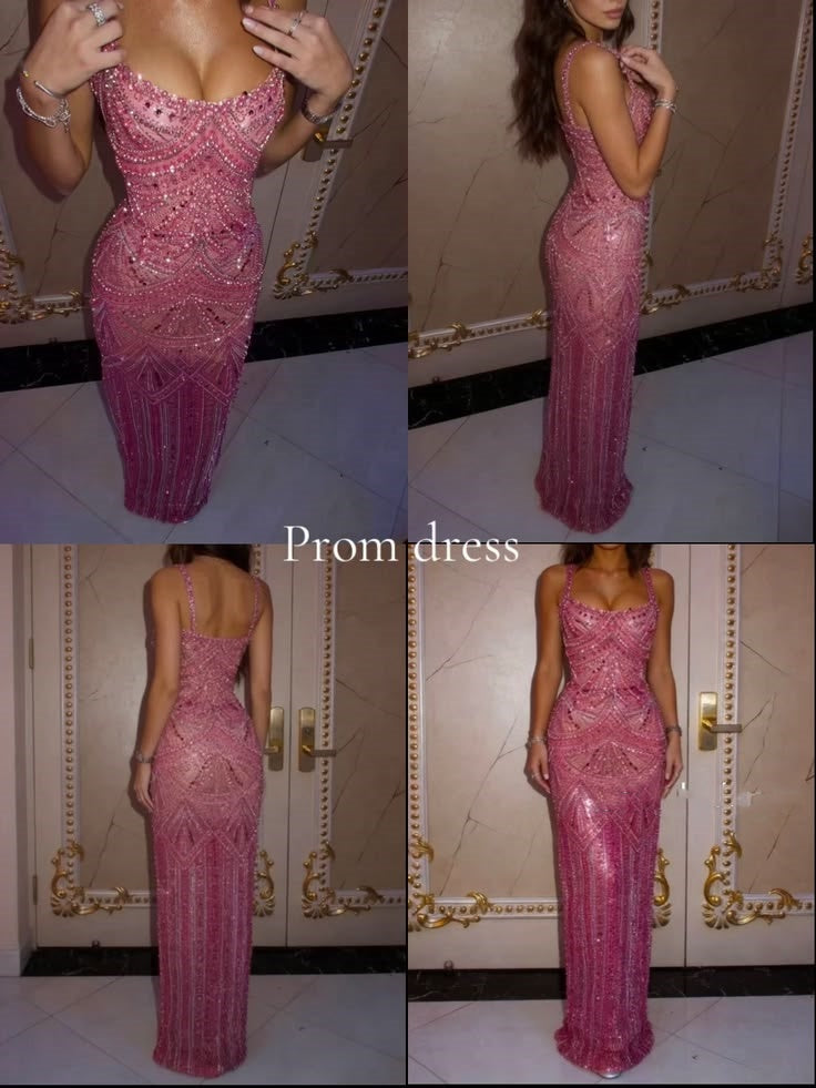 Glitzerndes, pinkes, langes Partykleid mit eckigem Ausschnitt, Abschlussballkleid, Pailletten, Meerjungfrau, Bodycon für Teenager, Mädchen, Frauen N4097