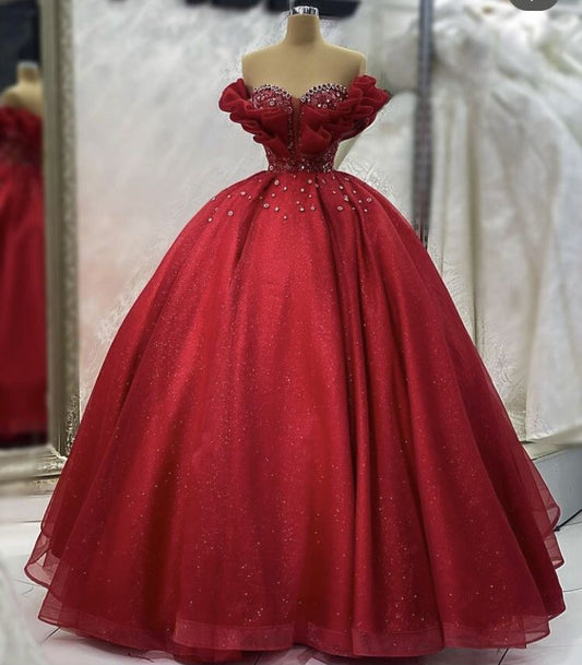 Burgundy Ball Gown Off The Shoulder Quinceanera Dress Sequins Birthday Luxury Dress Sweet 15 16 Birthday Gown AB1812