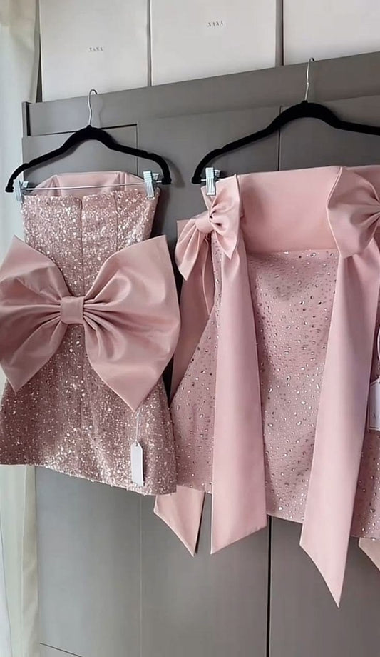 Lovely A line Strapless Pink Sequin Hoco & Homecoming Dress Inspo Short Party Dresses RB6489