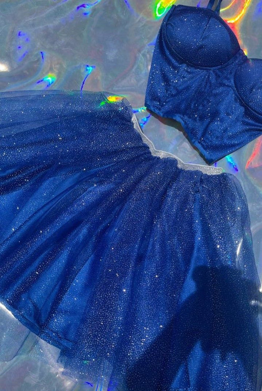 Sparkling Royal Blue Mini Dress Homecoming Dresses 2026 Ball Gown 2 Pieces Birthday Cocktail Outfits RB6294