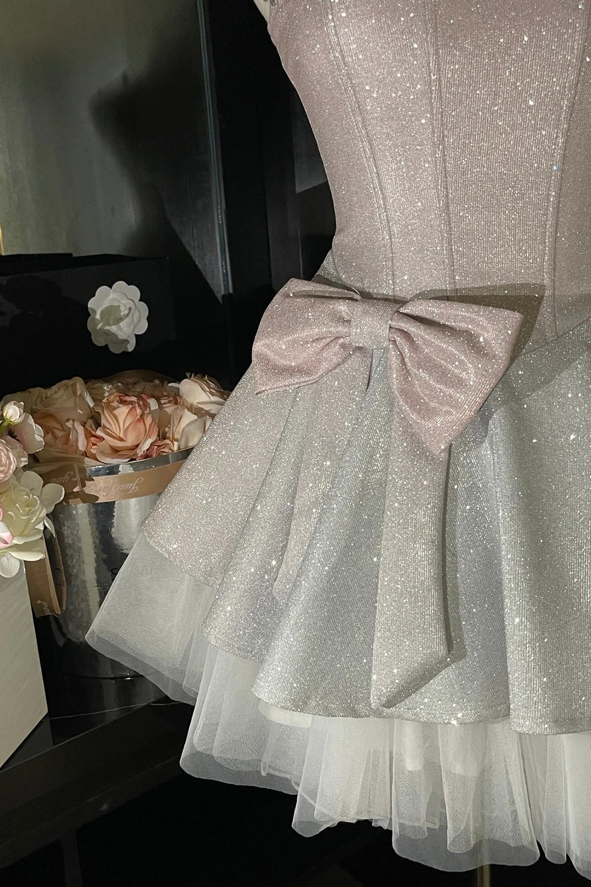 Sparkly Ball Gown Spaghetti Strap Pink Sequin Mini Senior Inspo Short Party Outfits Formal Homecoming Dresses RB3029