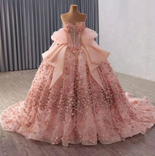 Dreamy pink Princess Ball Gown Wedding & Formal Events Sweetheart With Flowers Quince Dress Quinceanera Dresses Birthday Outfits RB8237