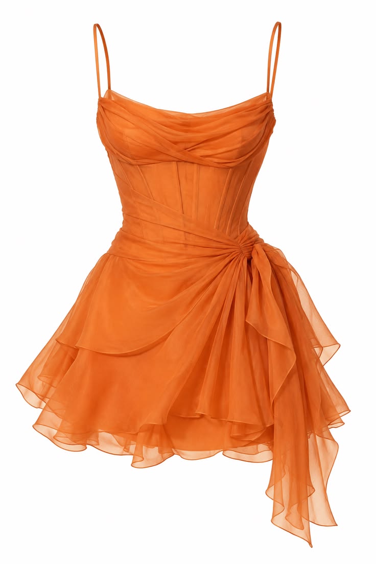 Short Hoco Dress A Line Spaghetti Straps Orange Chiffon Mini Graduation Party Dresses RC1238