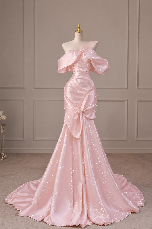 Elegant Mermaid Off The Shoulder Pink Long Prom Dresses Inspiration Party For Outfits Every Occasion Formal Gown RB8955