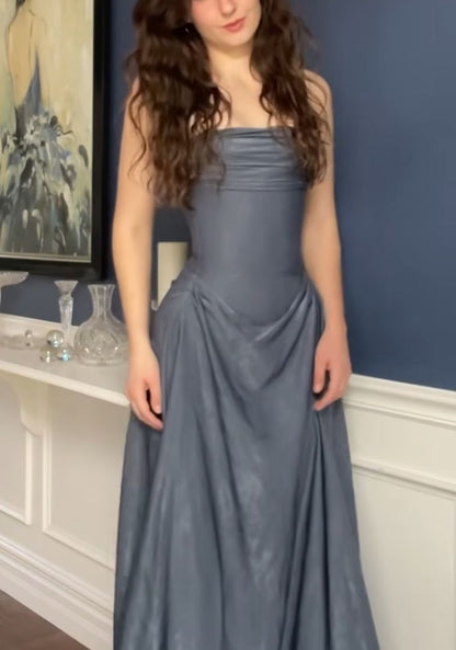 Cocktailkleid für Damen, Etuikleid, trägerlos, grau, plissiert, lang, für Abschlussfeier, Ballkleid AB1890