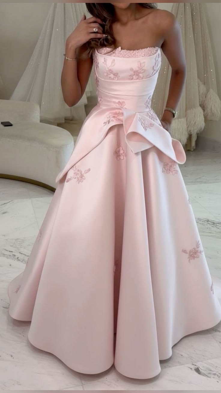 Classy Ball Gown Strapless Pink Sleeveless Prom Dresses Long Evening Party Formal Outfits RB6547