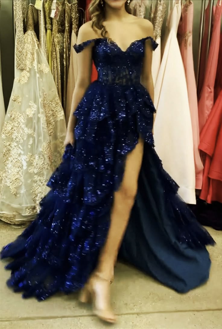 Robe de bal scintillante à épaules dénudées avec fente en dentelle pour adolescentes, robe de soirée longue à sequins N792