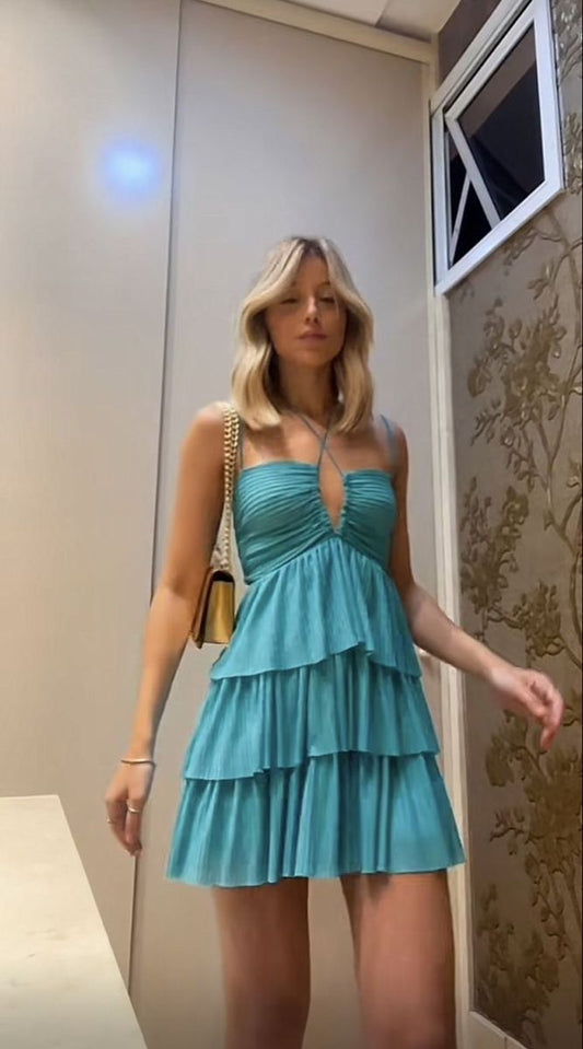 Einzigartiges A-Linie Neckholder-Kleid in Blau, kurz, für den 18. Geburtstag, Freshman Homecoming-Kleid, Cocktailkleid RB024