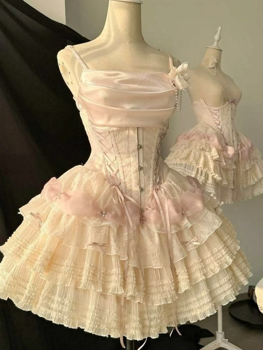 Sweet Ball Gown Spaghetti Strap With Lace Mini Hoco & Homecoming Dress Ideas Senior High Schools Party Dresses RB6500