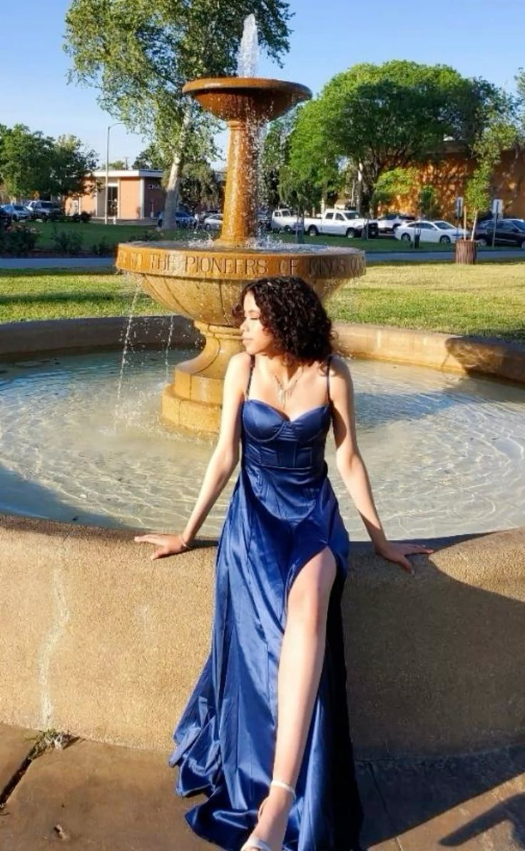 Modest A line Spaghetti Strap Royal Blue Satin With Slit Prom Dresses Long Sweet 16 Birthday Party Dress Evening Dresses AB1155
