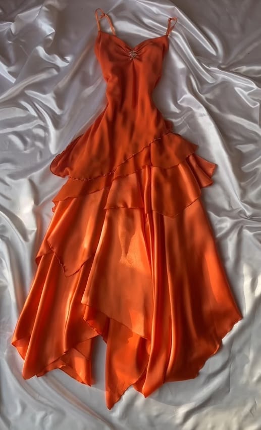 Vintage A Line Spaghetti Straps Orange Prom Dresses Impress 18th Birthday Outfits Evening Gowns RB8955