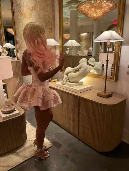 Robe de bal de rêve bustier rose en dentelle pour filles noires, courte pour la nuit, robes d'anniversaire 22 Inspo, mini tenues de cocktail RB3711