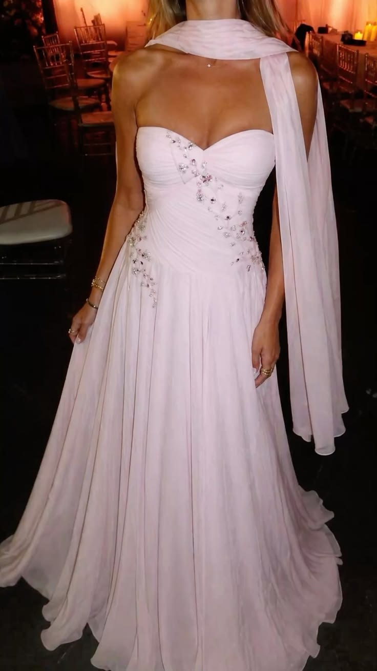 Chiffon Prom Dress Sexy A line Sweetheart Pink With Ruffled Beaded Scarf Long Party Evening Formal Gown RC1181