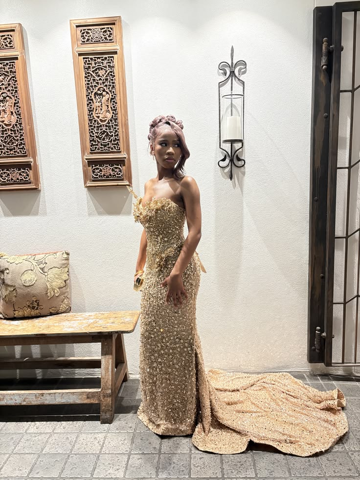 Sexy Mermaid Sweetheart Gold Sequin Black Girls Women Long Prom Dress Birthday 16th Party Outfits RC1366