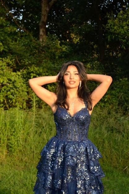 Robe de bal scintillante à épaules dénudées avec fente en dentelle pour adolescentes, robe de soirée longue à sequins N792