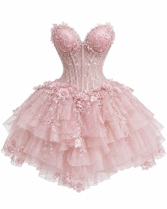 Cute Ball Gown Sweetheart Pink Short With Lace Homecoming Dress Inspo Ideas Mini Party Dresses RB6906
