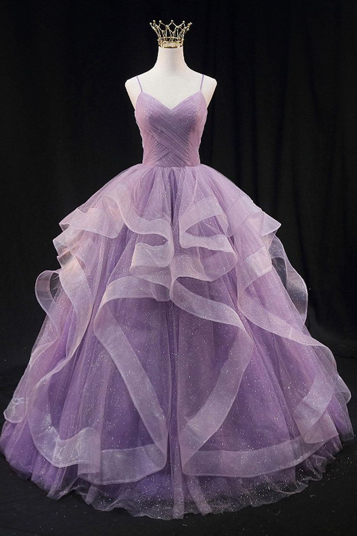 Robe de bal violette à bretelles spaghetti en tulle et sequins, longue robe de soirée formelle pour adolescentes N038