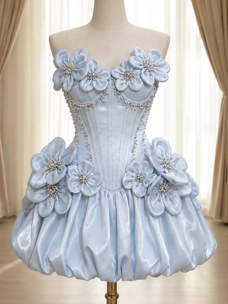 Pretty Ball Gown Sweetheart Blue With Pearls Homecoming Dress Inspo Short High School Senior For Teens Graduation Dresses RB6908