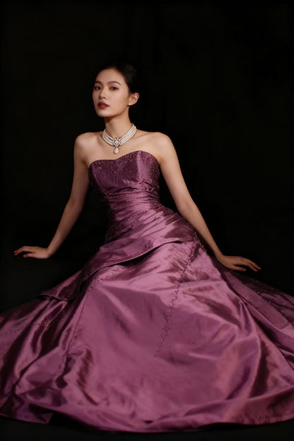 Sweetheart Satin A Line Prom Dress Beaded Formal Evening Dress N1790