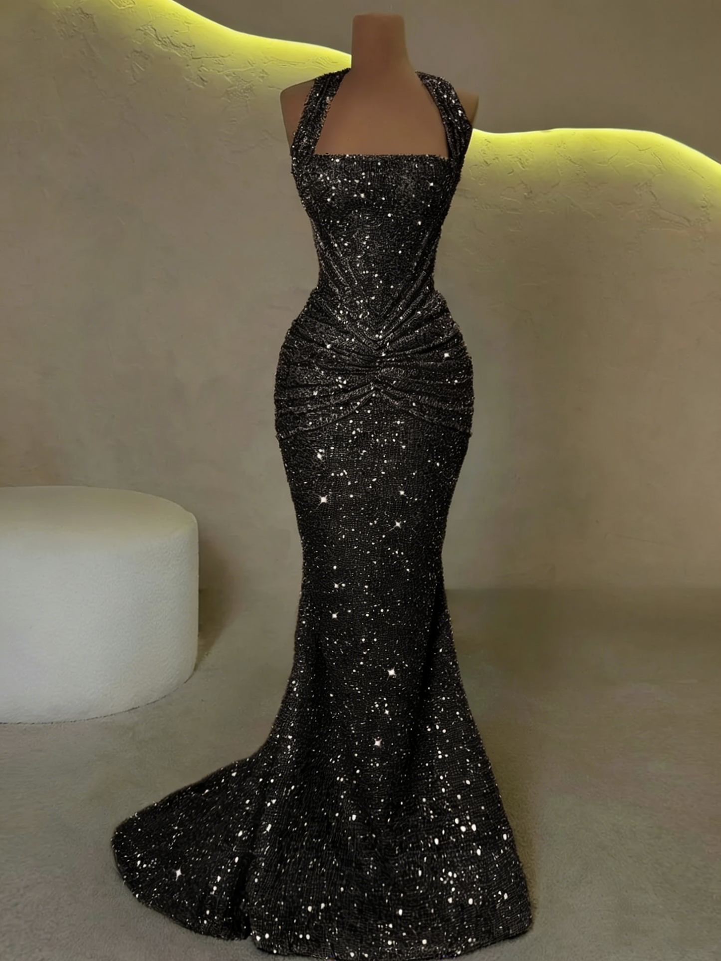 Modest Senior Prom Dresses High Schools Inspiration Mermaid Halter Gold Sequin With Pleated Semi Formal Grad Long Prom Dress For Teens AB1981
