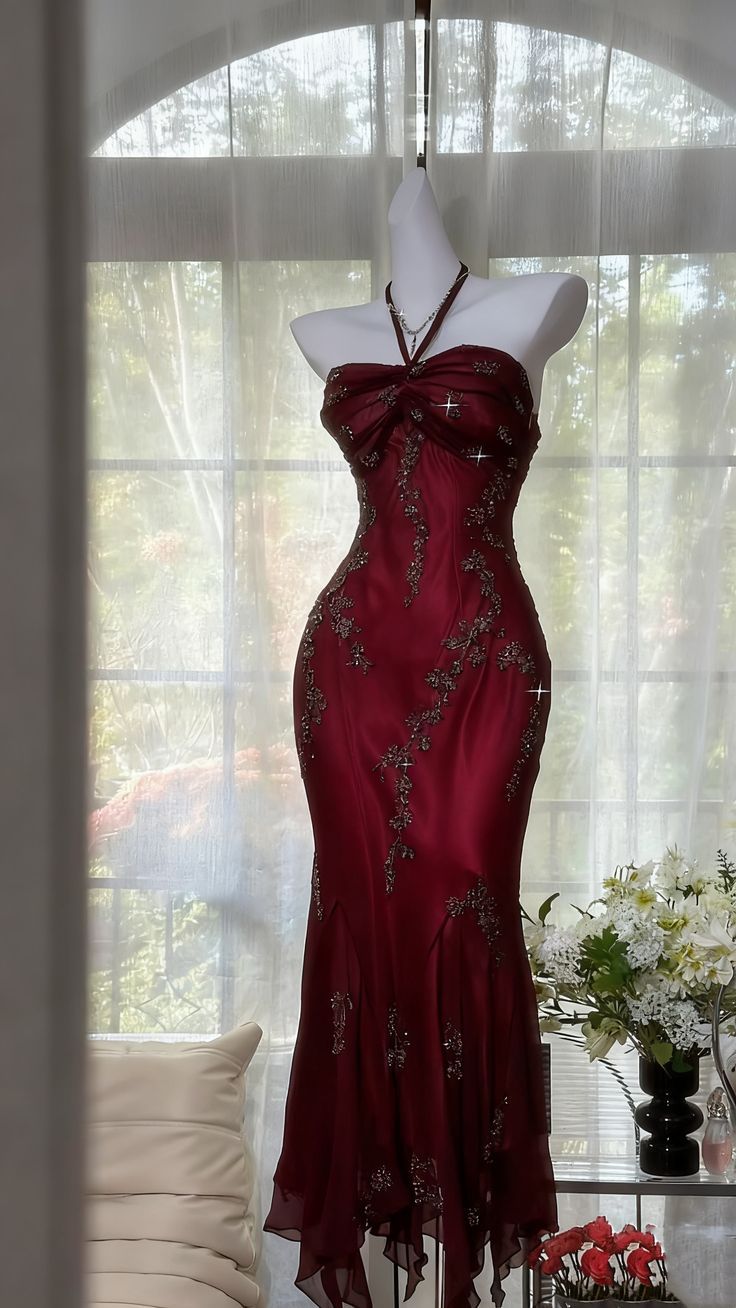 Elegantes Meerjungfrauen-Halterkleid aus dunkelgrünem Chiffon, ideal für Abschlussball, Party, 20. Geburtstag oder Abschlussfeier (Modell N1616)