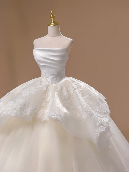 Prinzessin Ballkleid Trägerlos Satin Ärmellos Langes Brautkleid Schöne Formale Süße Brautkleider DH2805