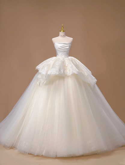 Prinzessin Ballkleid Trägerlos Satin Ärmellos Langes Brautkleid Schöne Formale Süße Brautkleider DH2805