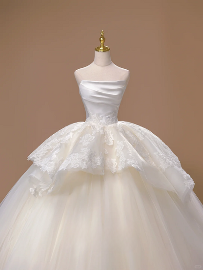 Prinzessin Ballkleid Trägerlos Satin Ärmellos Langes Brautkleid Schöne Formale Süße Brautkleider DH2805