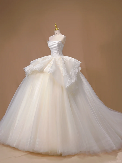 Prinzessin Ballkleid Trägerlos Satin Ärmellos Langes Brautkleid Schöne Formale Süße Brautkleider DH2805