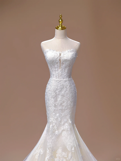 Prinzessin Meerjungfrau Liebsten Ärmellose Lange Weiße Spitze Brautkleid Schöne Formale Nette Brautkleider DH2809