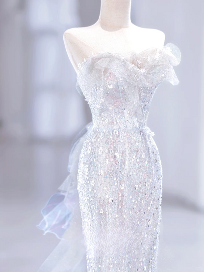 Prinzessin Meerjungfrau Liebsten Ärmellose Lange Weiß Pailletten Brautkleid Schöne Formale Nette Brautkleider DH2810