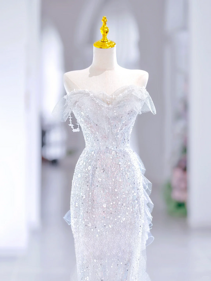 Prinzessin Meerjungfrau Liebsten Ärmellose Lange Weiß Pailletten Brautkleid Schöne Formale Nette Brautkleider DH2810