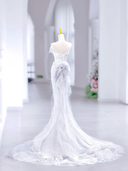 Prinzessin Meerjungfrau Liebsten Ärmellose Lange Weiß Pailletten Brautkleid Schöne Formale Nette Brautkleider DH2810