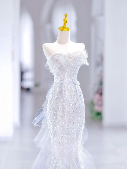 Prinzessin Meerjungfrau Liebsten Ärmellose Lange Weiß Pailletten Brautkleid Schöne Formale Nette Brautkleider DH2810
