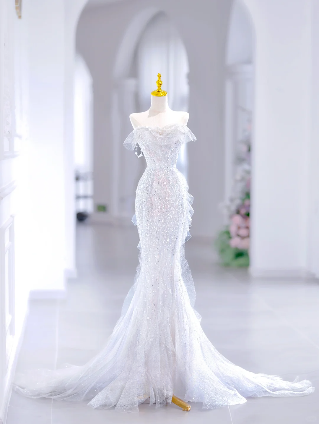 Prinzessin Meerjungfrau Liebsten Ärmellose Lange Weiß Pailletten Brautkleid Schöne Formale Nette Brautkleider DH2810